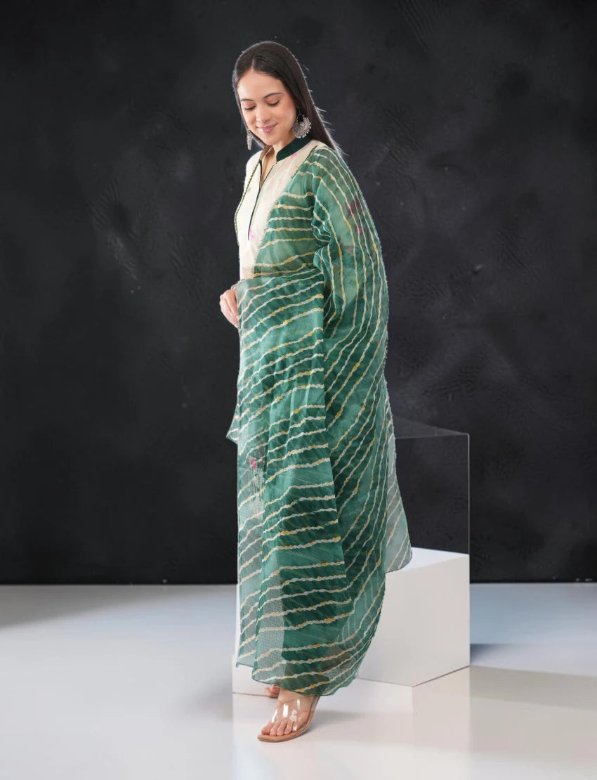 Off White Embroidered Cotton Salwar Suit Set