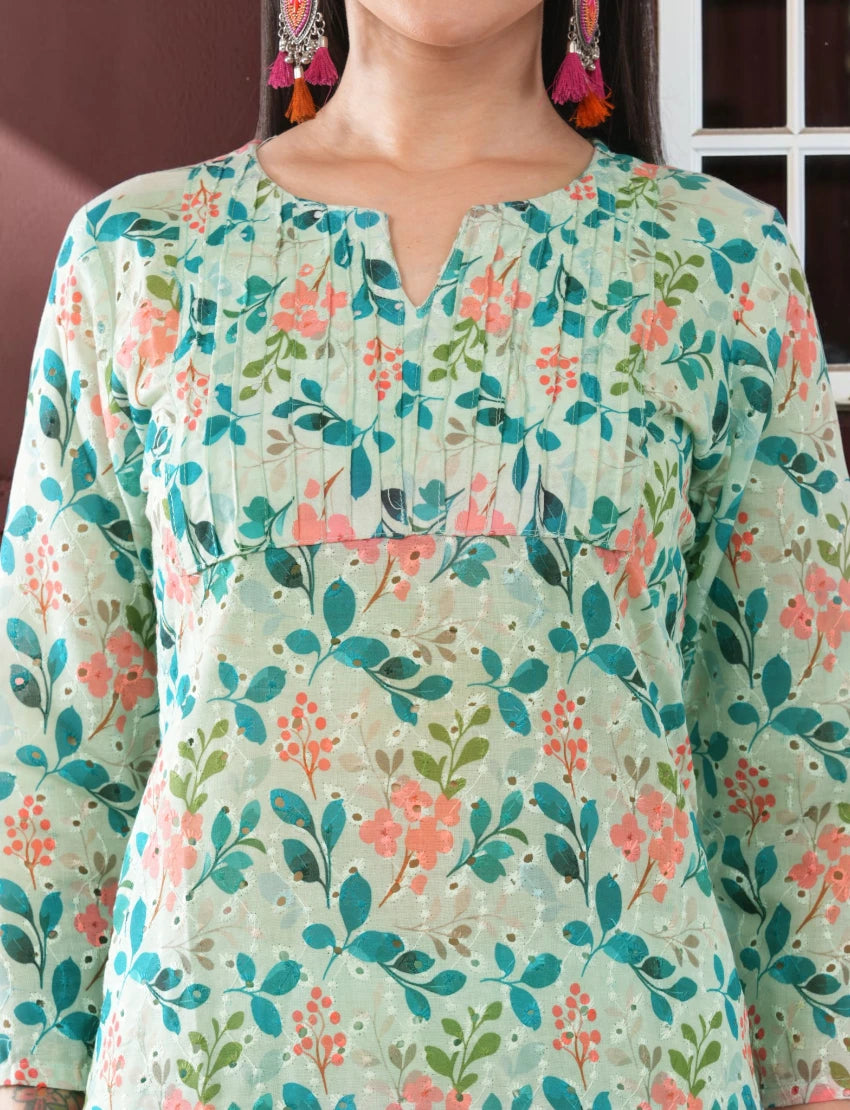 Green Cotton Chikankari Salwar Suit Set