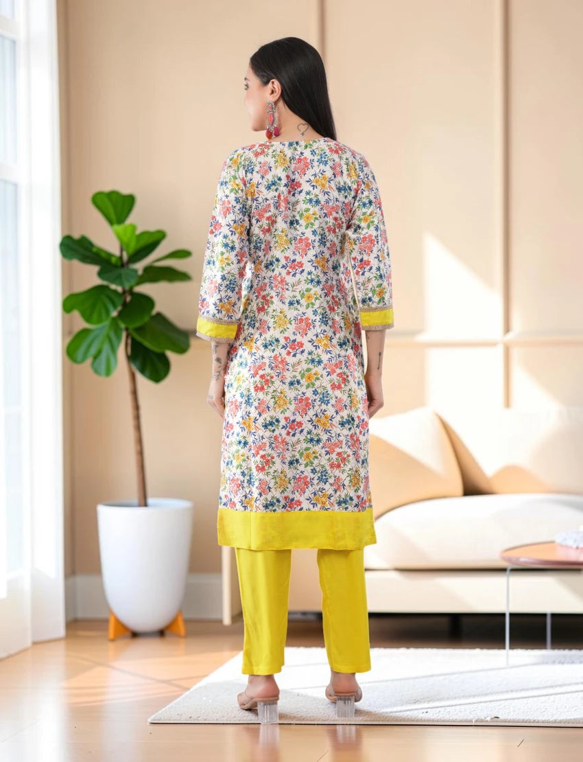 Kurta with Floral Print and Dupatta Set