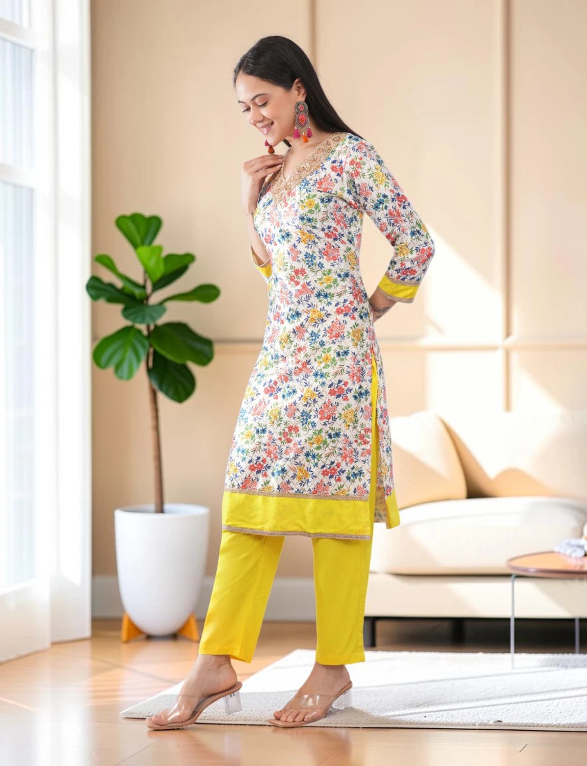 Kurta with Floral Print and Dupatta Set