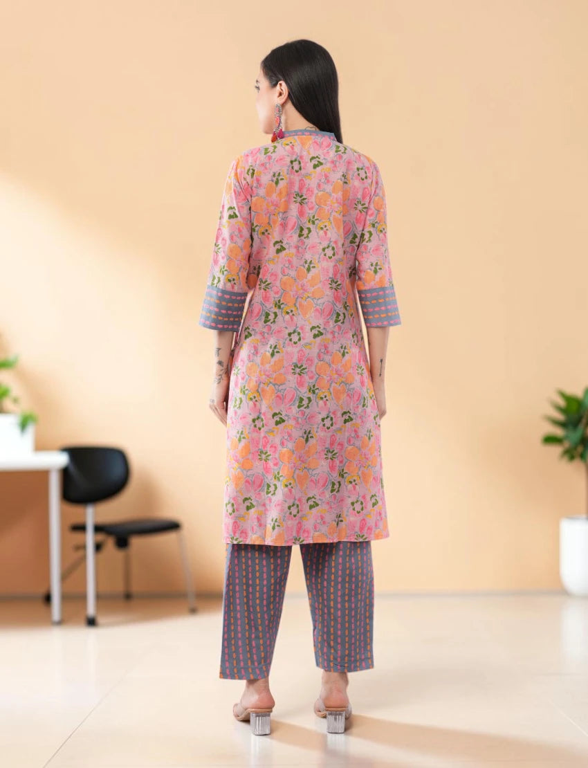 Women's Pink Cotton Floral Salwar Suit Set