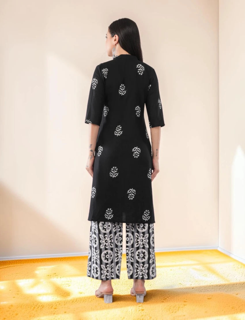 Women's Black Cotton Kurta Set