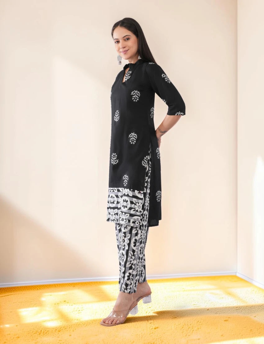 Women's Black Cotton Kurta Set