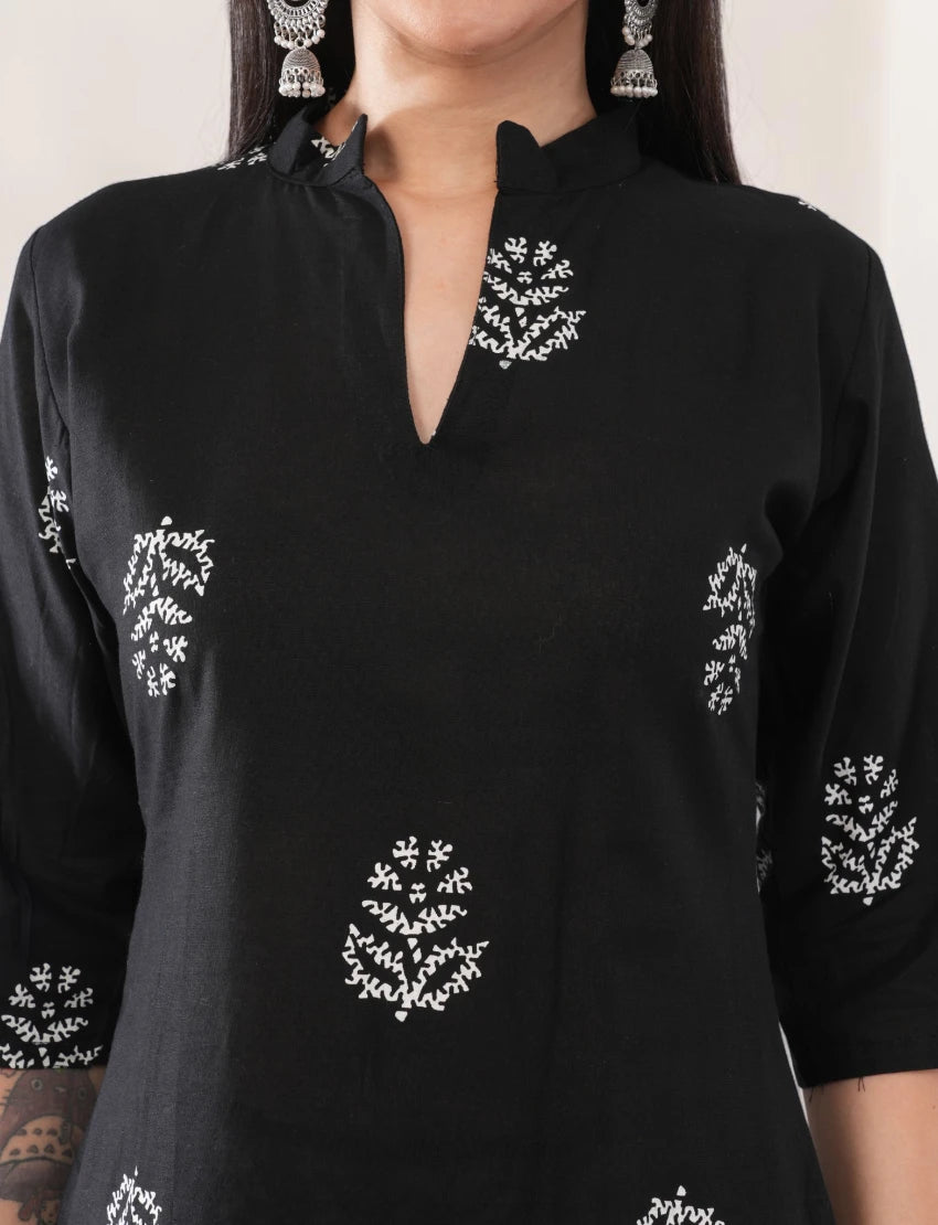 Women's Black Cotton Kurta Set