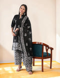 Women's Black Cotton Kurta Set