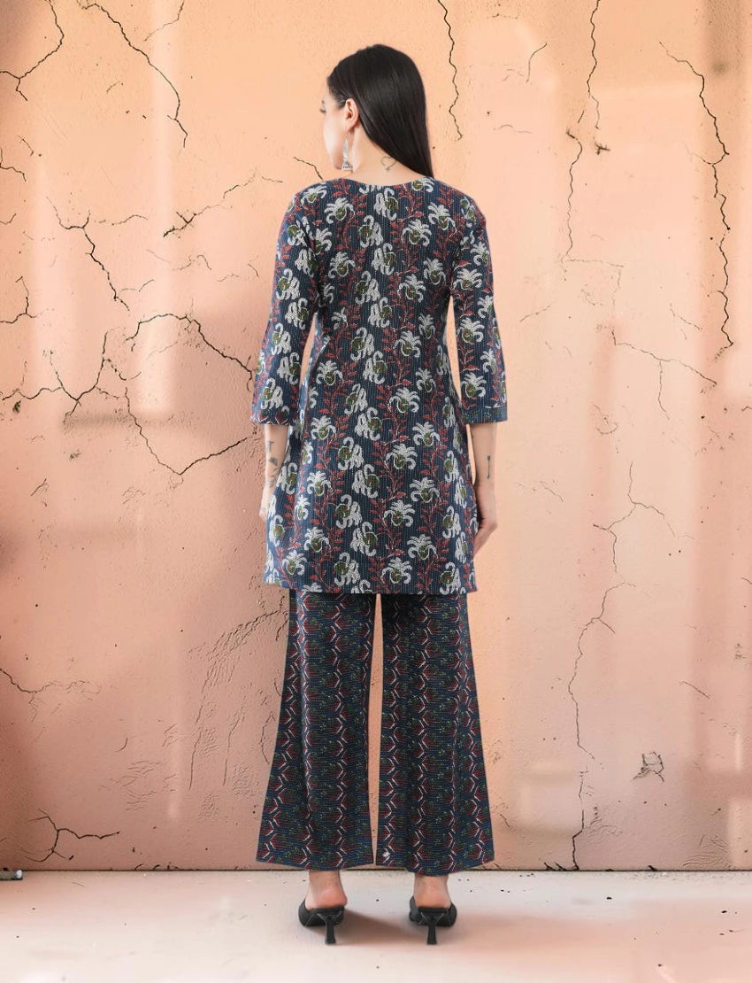 Women's Multicolor Cotton Floral Print Kurta Trouser Set