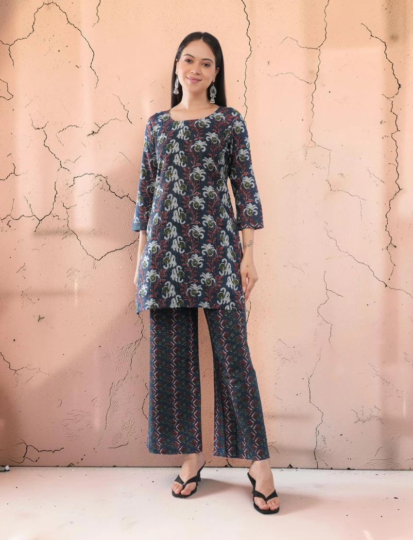 Women's Multicolor Cotton Floral Print Kurta Trouser Set
