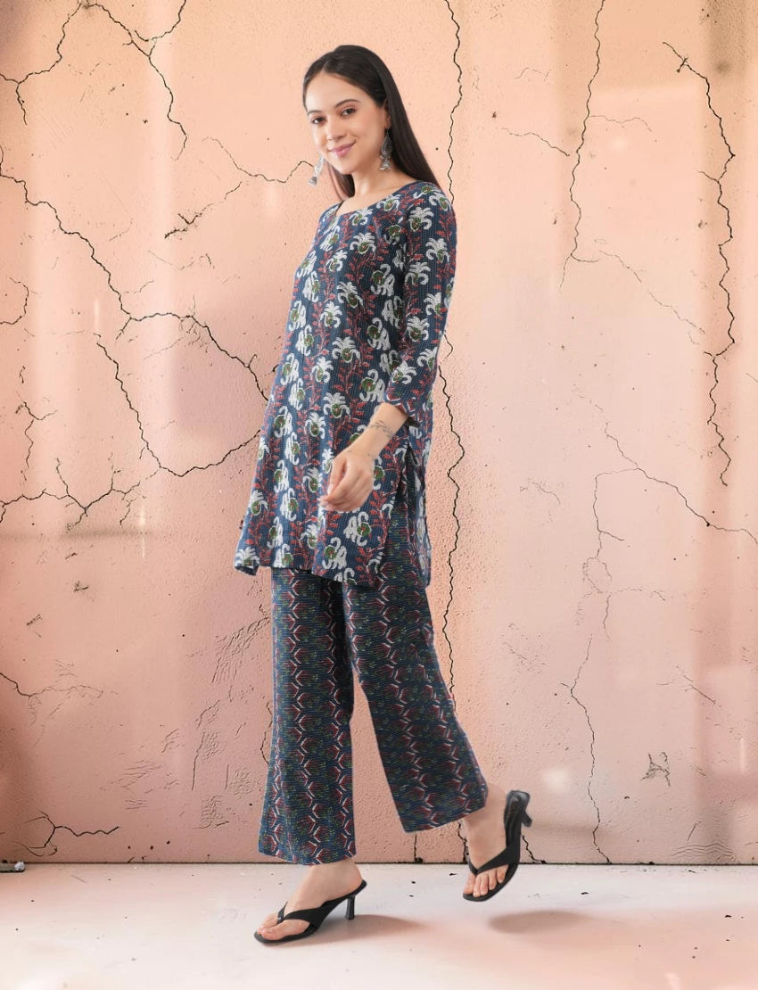 Women's Multicolor Cotton Floral Print Kurta Trouser Set