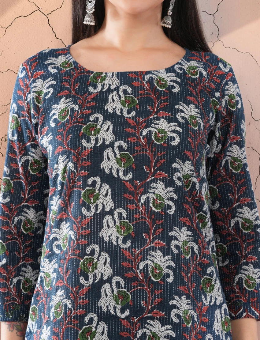 Women's Multicolor Cotton Floral Print Kurta Trouser Set