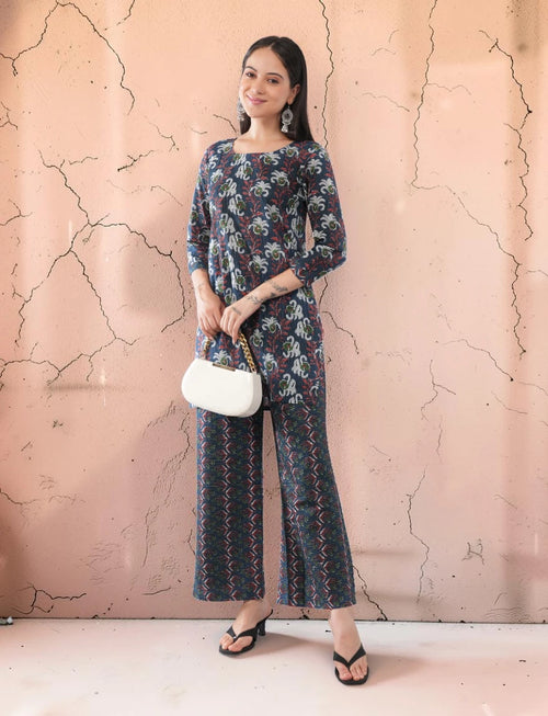 Women's Multicolor Cotton Floral Print Kurta Trouser Set