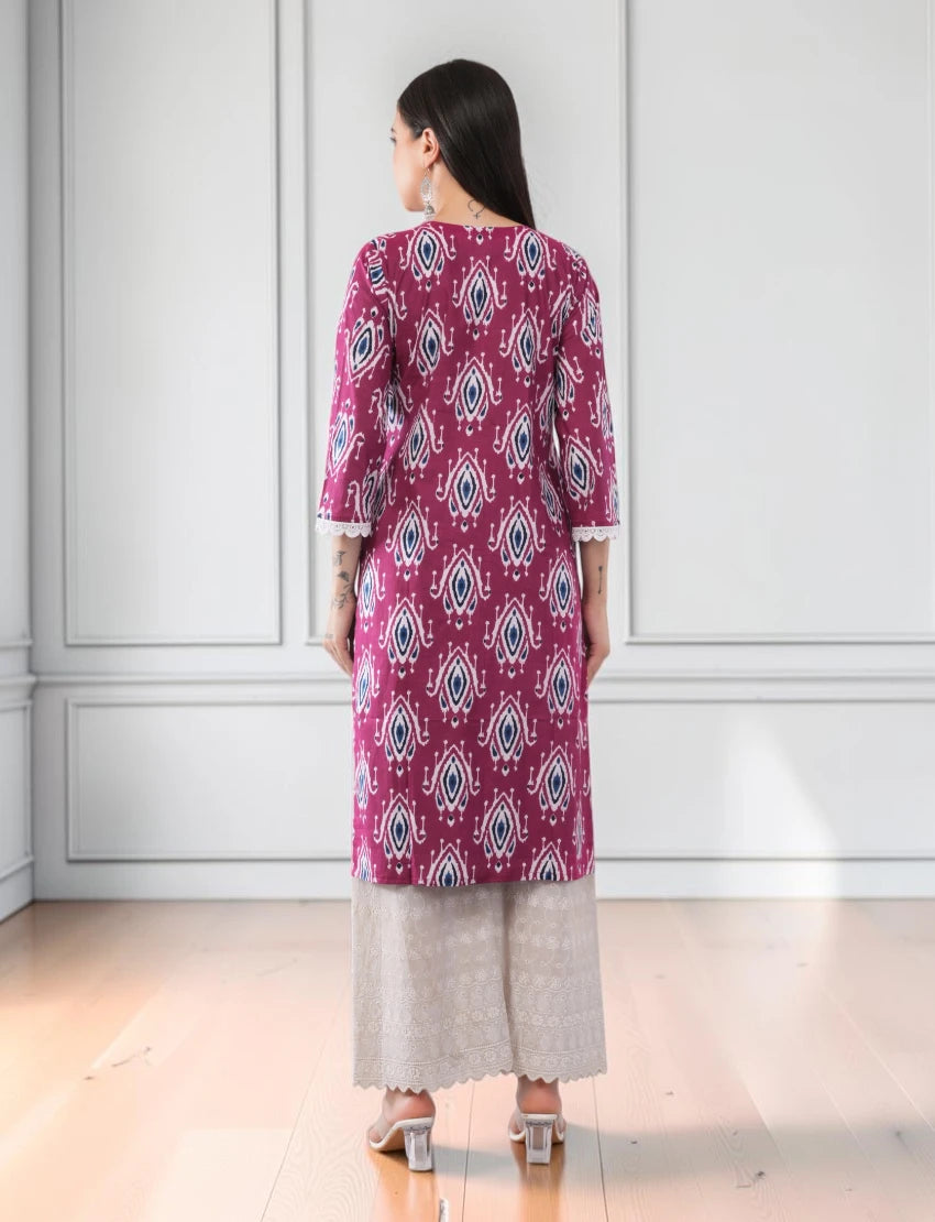 Pink Printed Cotton Kurta for Women
