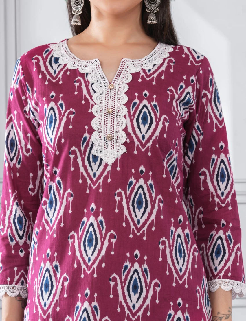 Pink Printed Cotton Kurta for Women