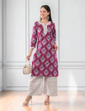 Pink Printed Cotton Kurta for Women