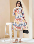 Tie Dye Organza Salwar Suit, Multicolor, Long Sleeve Kurta with Pants and Dupatta Set