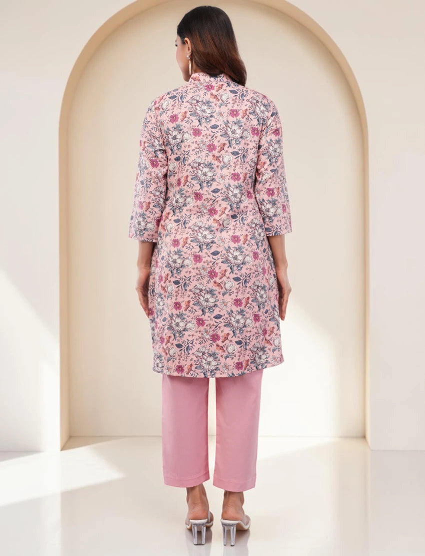 Salwar Suit Set, Floral Print Kurta with Pants and Dupatta