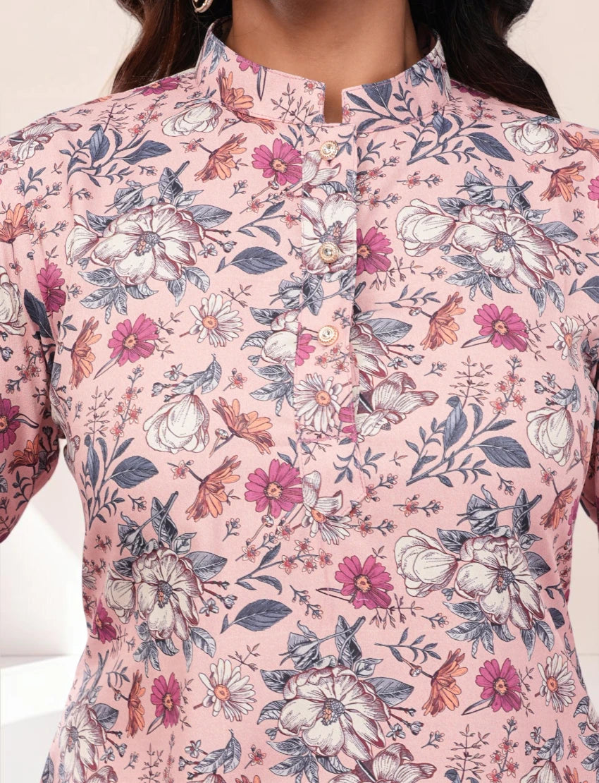 Salwar Suit Set, Floral Print Kurta with Pants and Dupatta