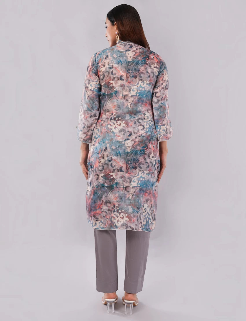 Women Cotton Salwar Suit Set, Floral Print Kurta with Dupatta and Pants