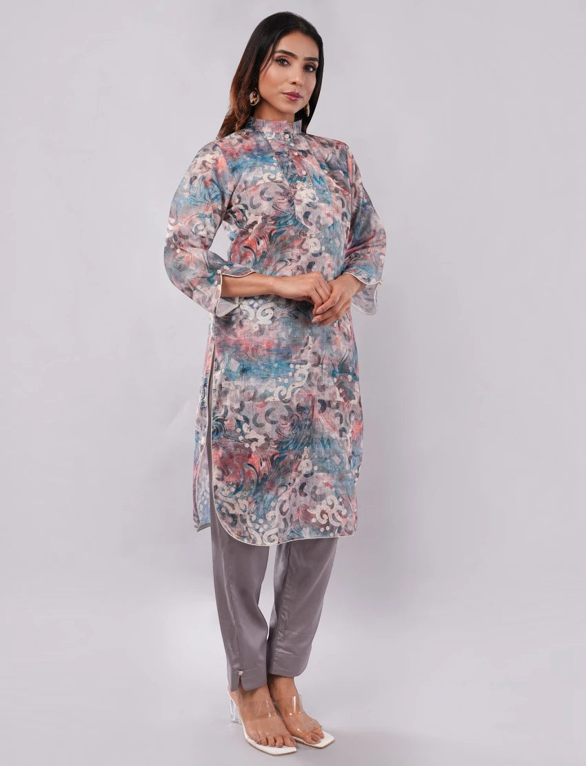 Women Cotton Salwar Suit Set, Floral Print Kurta with Dupatta and Pants
