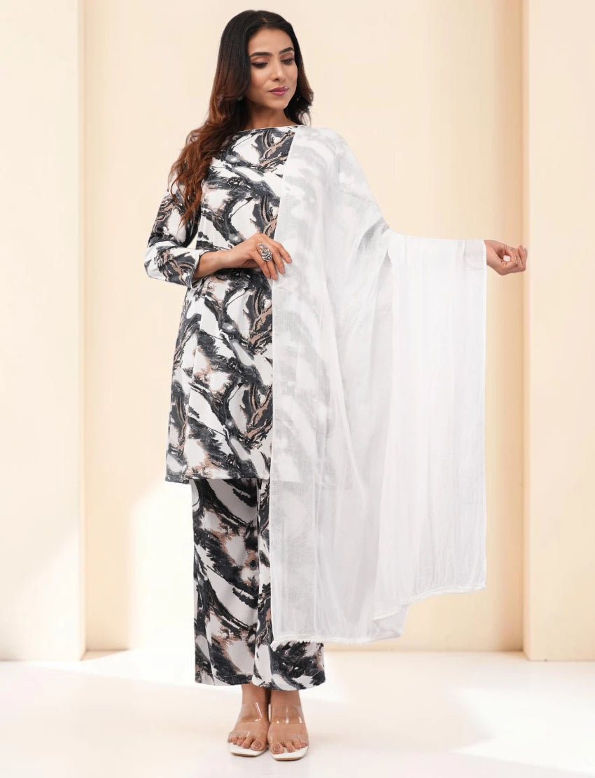 Women Traditional Ethnic Wear with Dupatta, Abstract Print Kurta and Palazzo