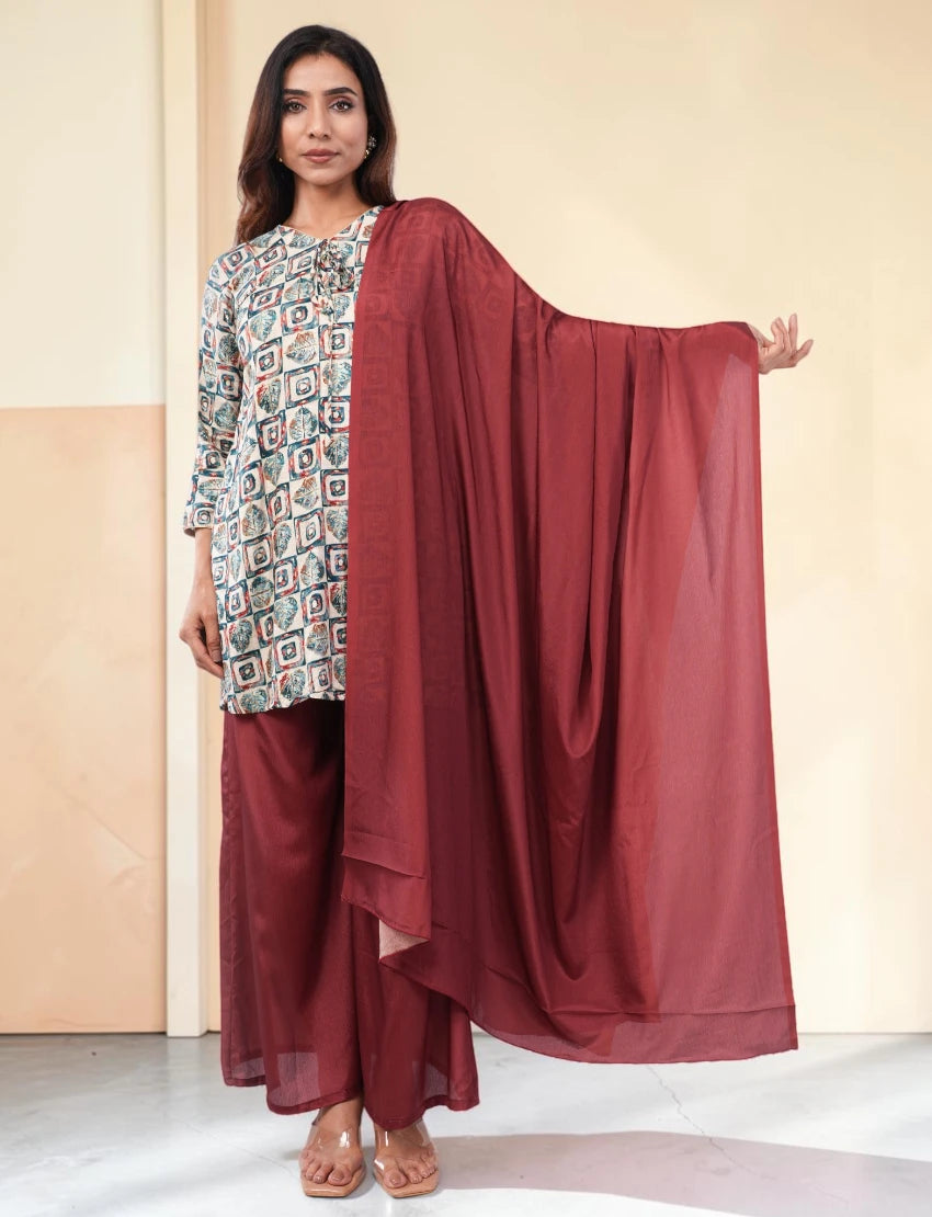 Women Maroon Salwar Suit Set with Dupatta