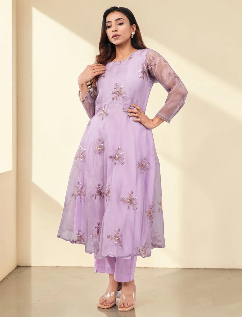 Women Embroidered Purple Salwar Suit Set with Dupatta