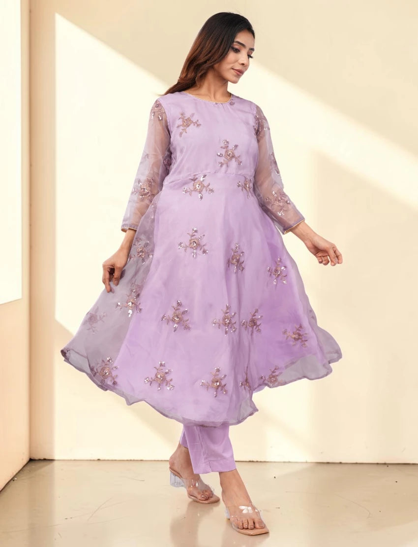 Women Embroidered Purple Salwar Suit Set with Dupatta