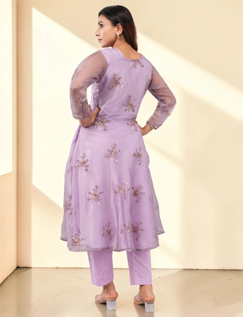Women Embroidered Purple Salwar Suit Set with Dupatta