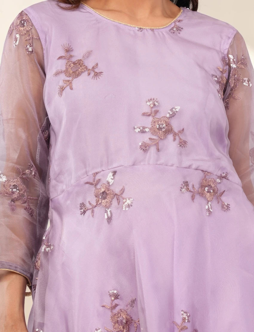 Women Embroidered Purple Salwar Suit Set with Dupatta