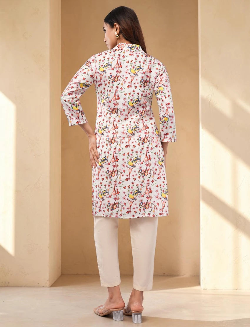 Women Cotton Blend Salwar Suit, Floral Print Tunic with Pants