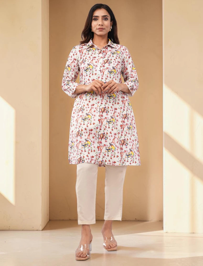 Women Cotton Blend Salwar Suit, Floral Print Tunic with Pants