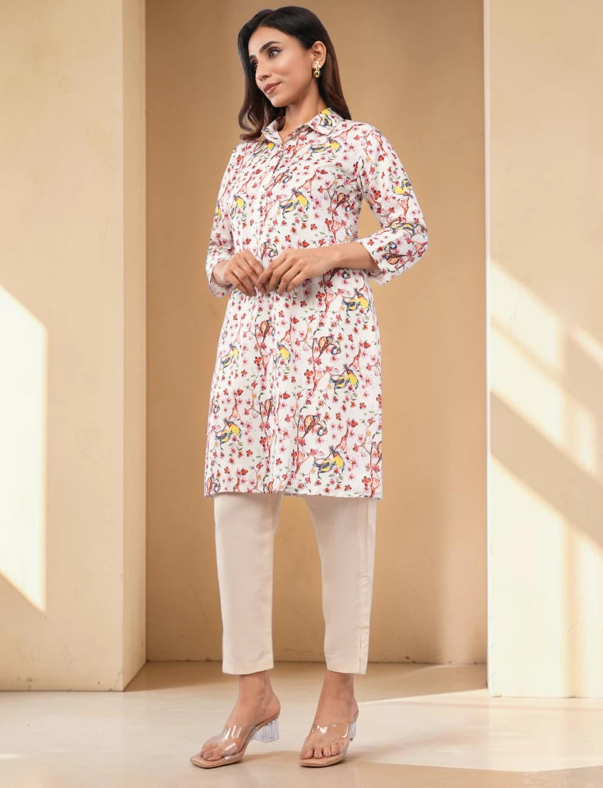 Women Cotton Blend Salwar Suit, Floral Print Tunic with Pants