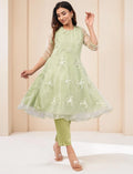 Women Light Green Embroidered Anarkali Kurta with Pants