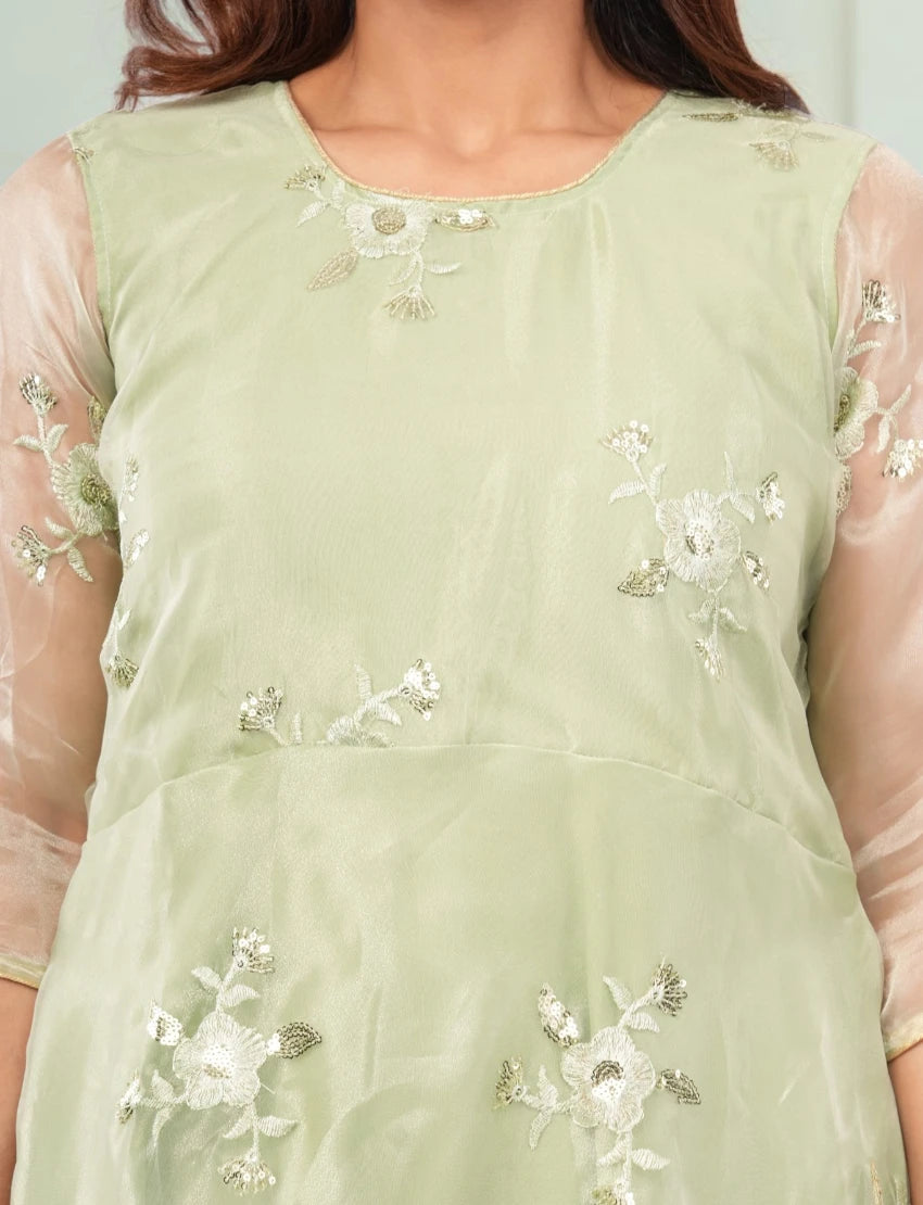Women Light Green Embroidered Anarkali Kurta with Pants