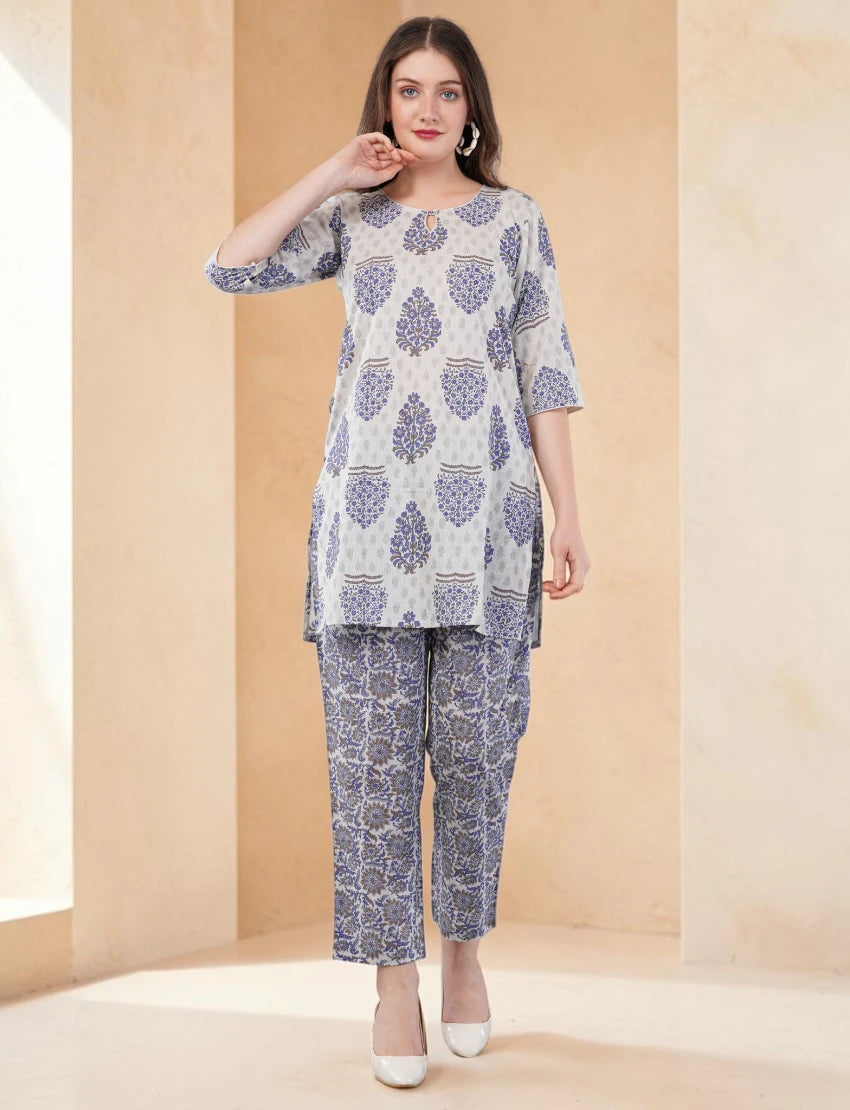 Women's Printed Co-ord Set with Kurti and Palazzo Pants