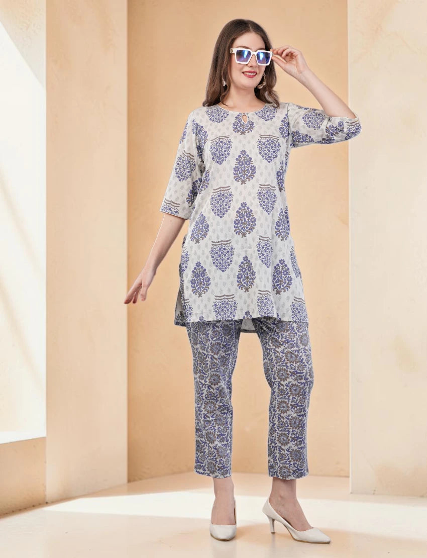 Women's Printed Co-ord Set with Kurti and Palazzo Pants