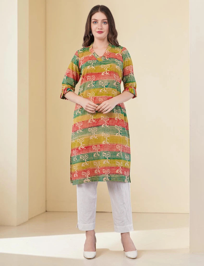 Printed Cotton Kurta for Women, Multi-Coloured
