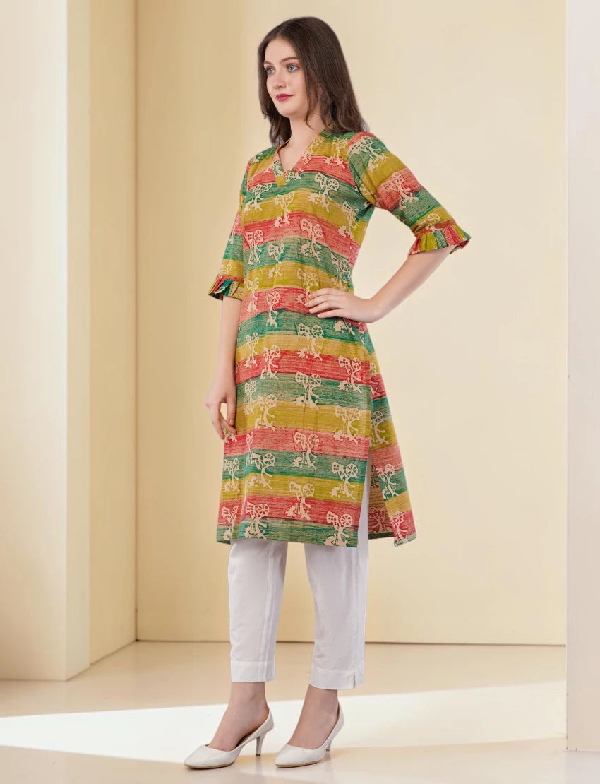 Printed Cotton Kurta for Women, Multi-Coloured