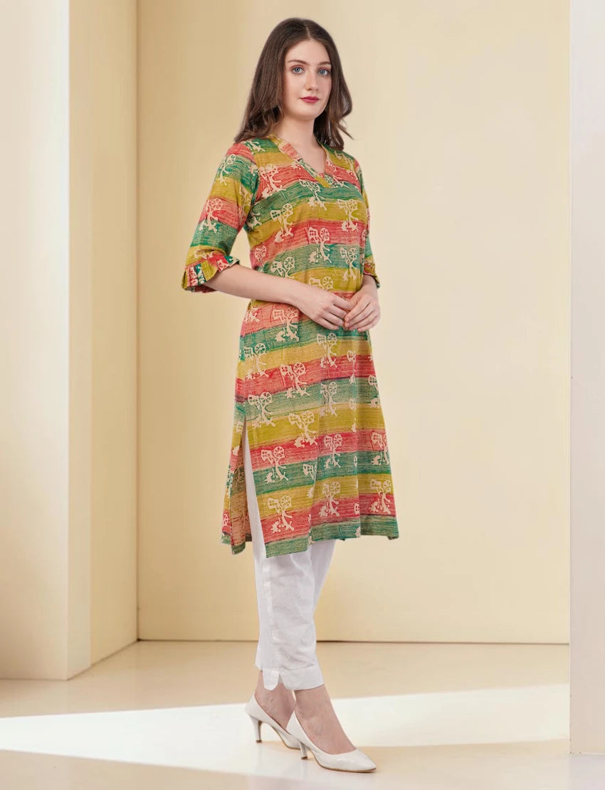Printed Cotton Kurta for Women, Multi-Coloured