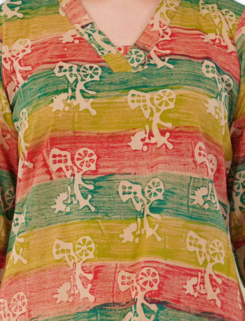 Printed Cotton Kurta for Women, Multi-Coloured