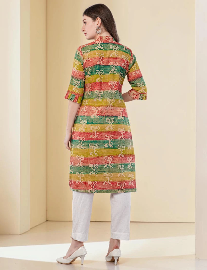 Printed Cotton Kurta for Women, Multi-Coloured