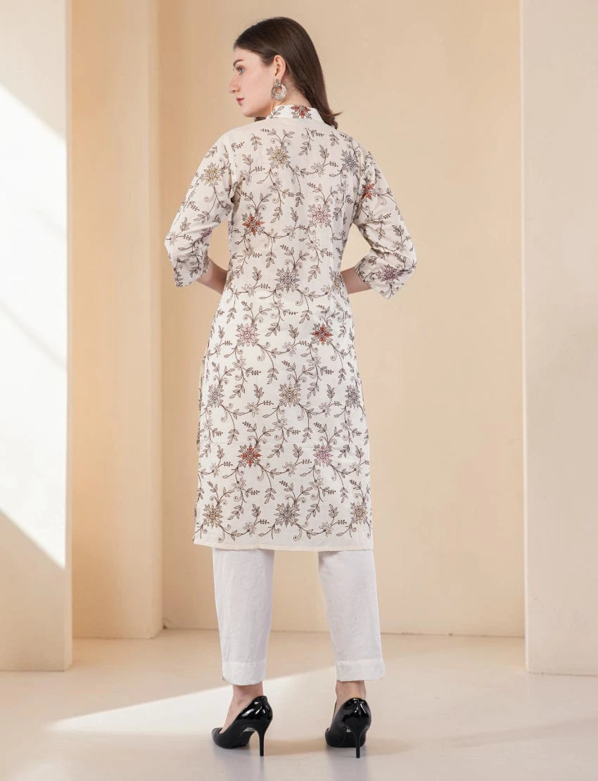 Cotton Embroidered Kurta for Women, Floral Design