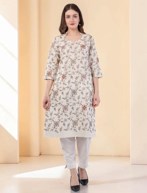 Cotton Embroidered Kurta for Women, Floral Design
