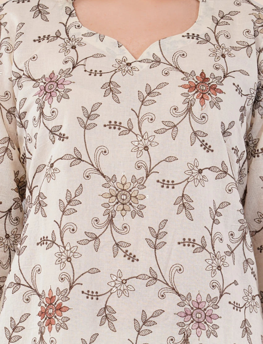 Cotton Embroidered Kurta for Women, Floral Design