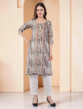 Women's Printed and Embroidered Chikankari Kurta, 3/4 Sleeves, Knee Length