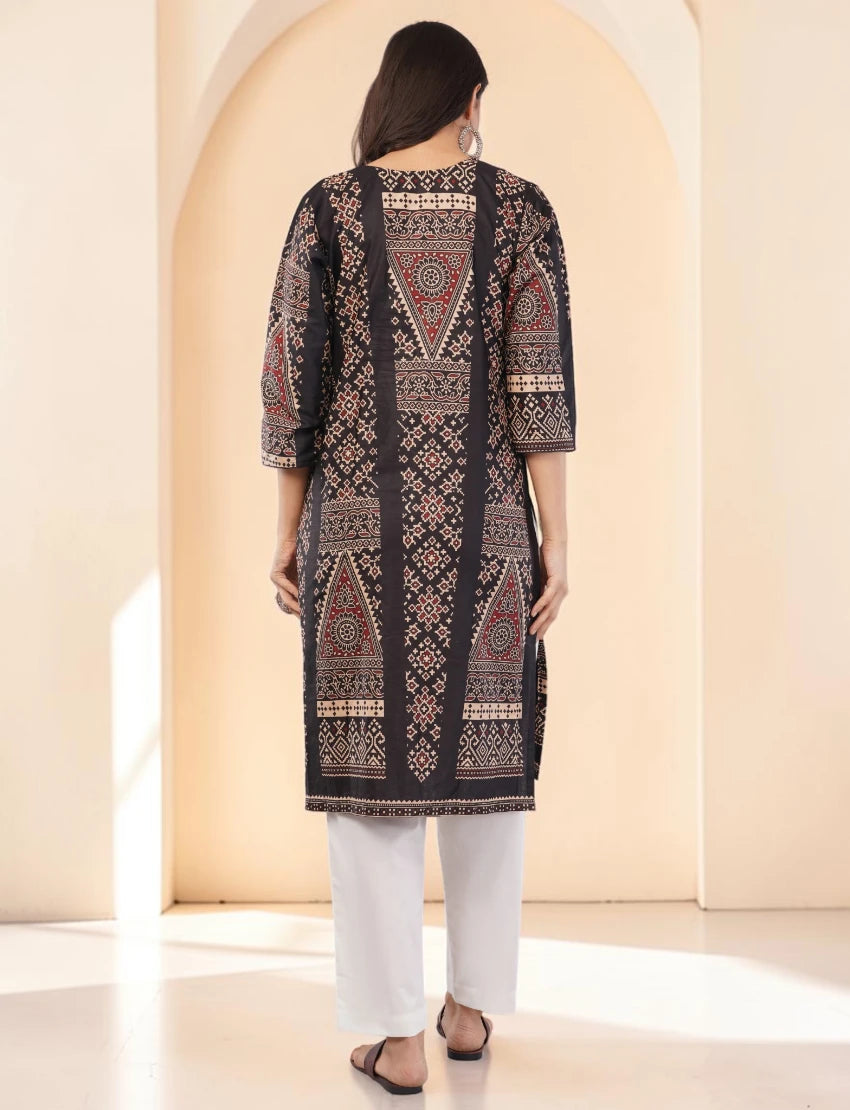 Women's Cotton Kurta, Traditional Geometric Print