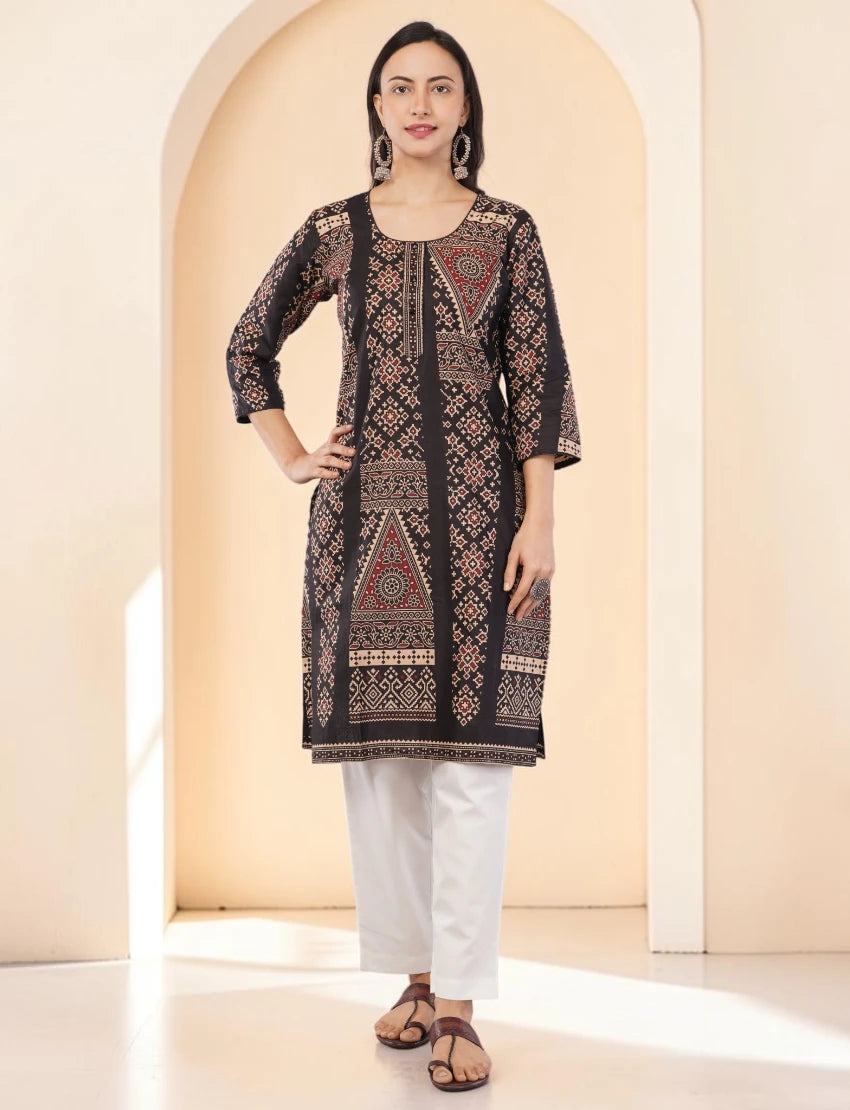 Women's Cotton Kurta, Traditional Geometric Print