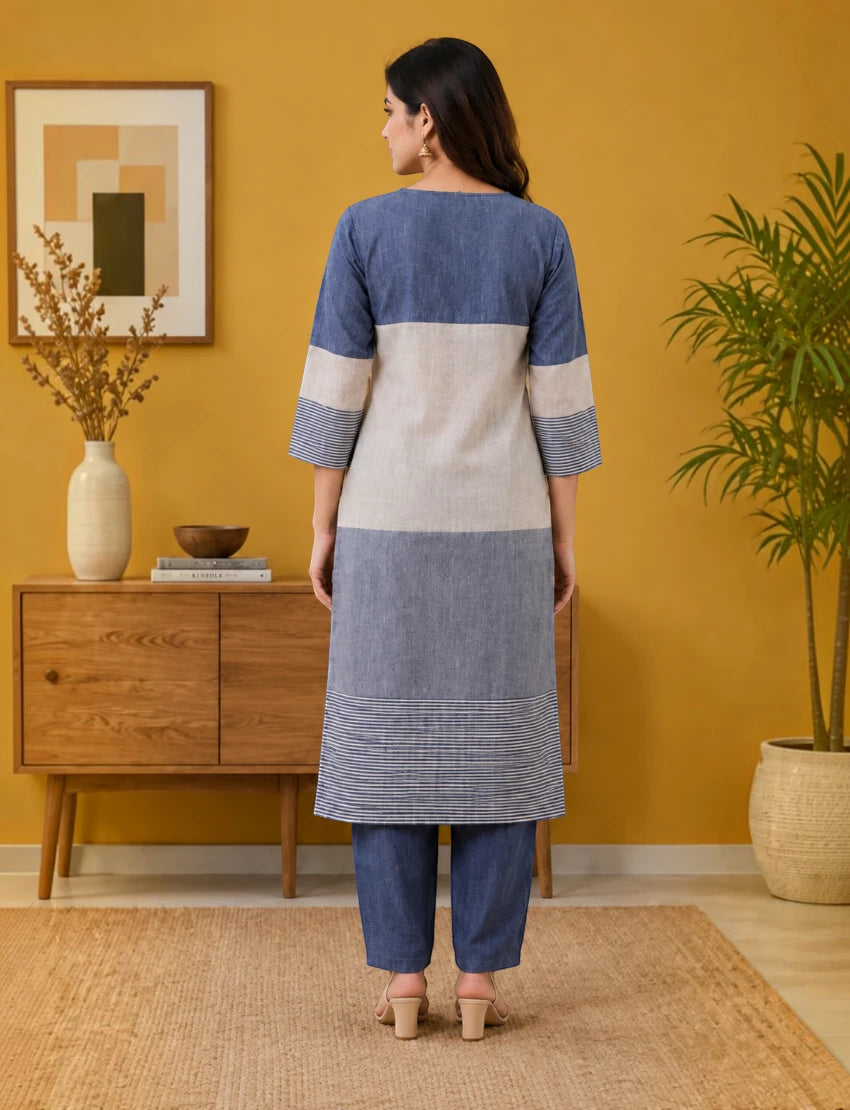 Multicolor Khadi Straight Salwar Suit Set