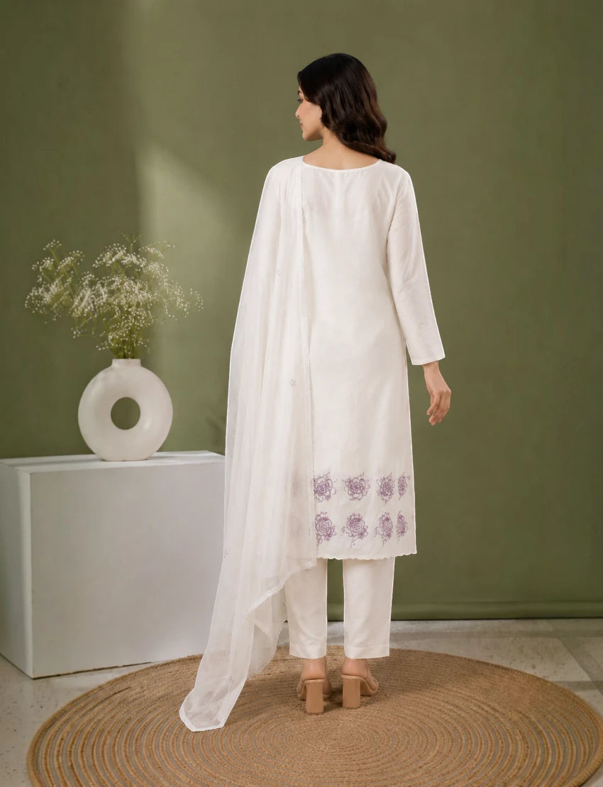 Cotton Salwar Suit Set with Daman Embroidery - Purple