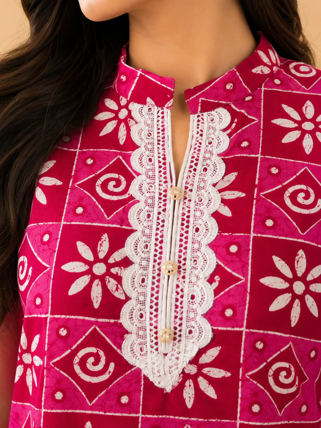Cotton Kurta Bottom Set Pink Floral Print