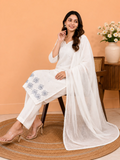 Cotton Salwar Suit Set with Daman Embroidery - Grey
